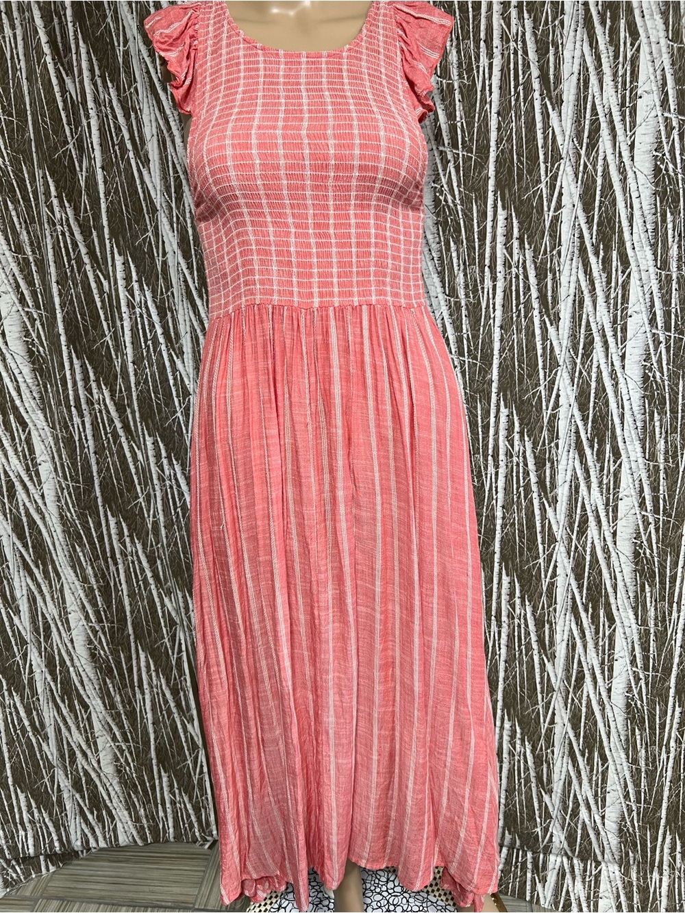 Free People Coral Pink Striped Maxi Dress